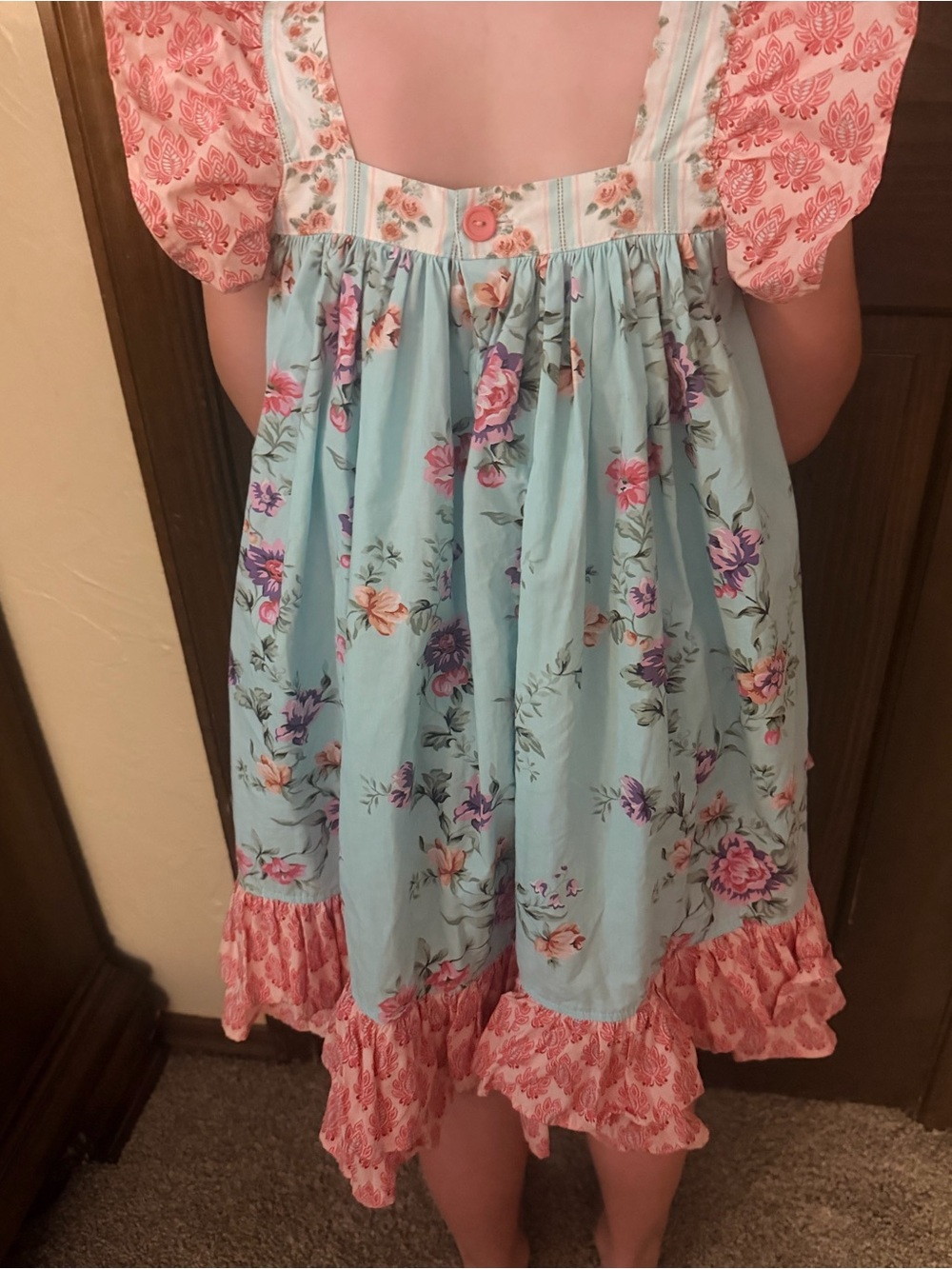 Eleanor Rose Blue and Coral Floral Tiered Dress